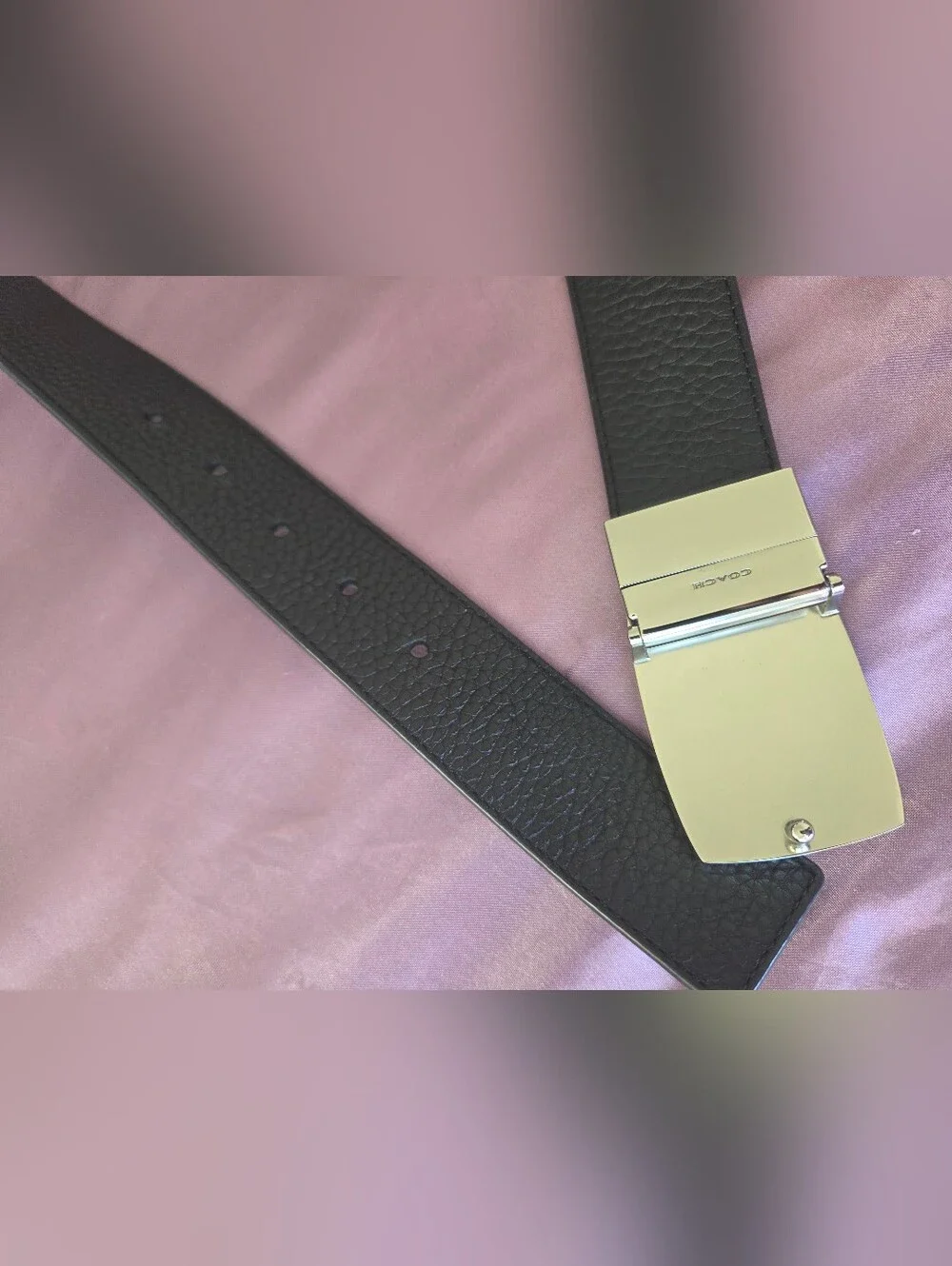Coach Men's Reversible Pebbled Leather Belt in Dark Brown-Black Silver Buckle